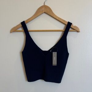 J. Crew Ribbed Cashmere V-Neck Crop Tank Top - Navy